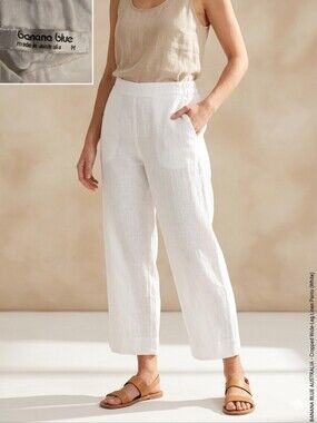 Banana Blue Australia Cropped Wide-Leg 100% Linen Pants - White